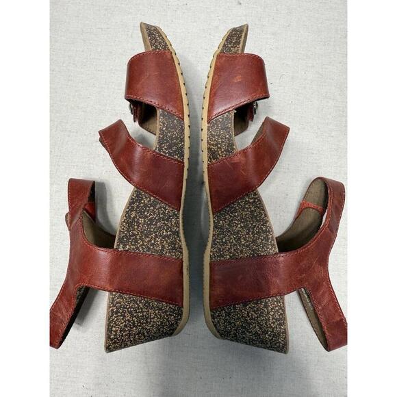 DANSKO US 10.5-11 Leather Cork Wedge Heels Sandal Adjustable - Picture 8 of 9